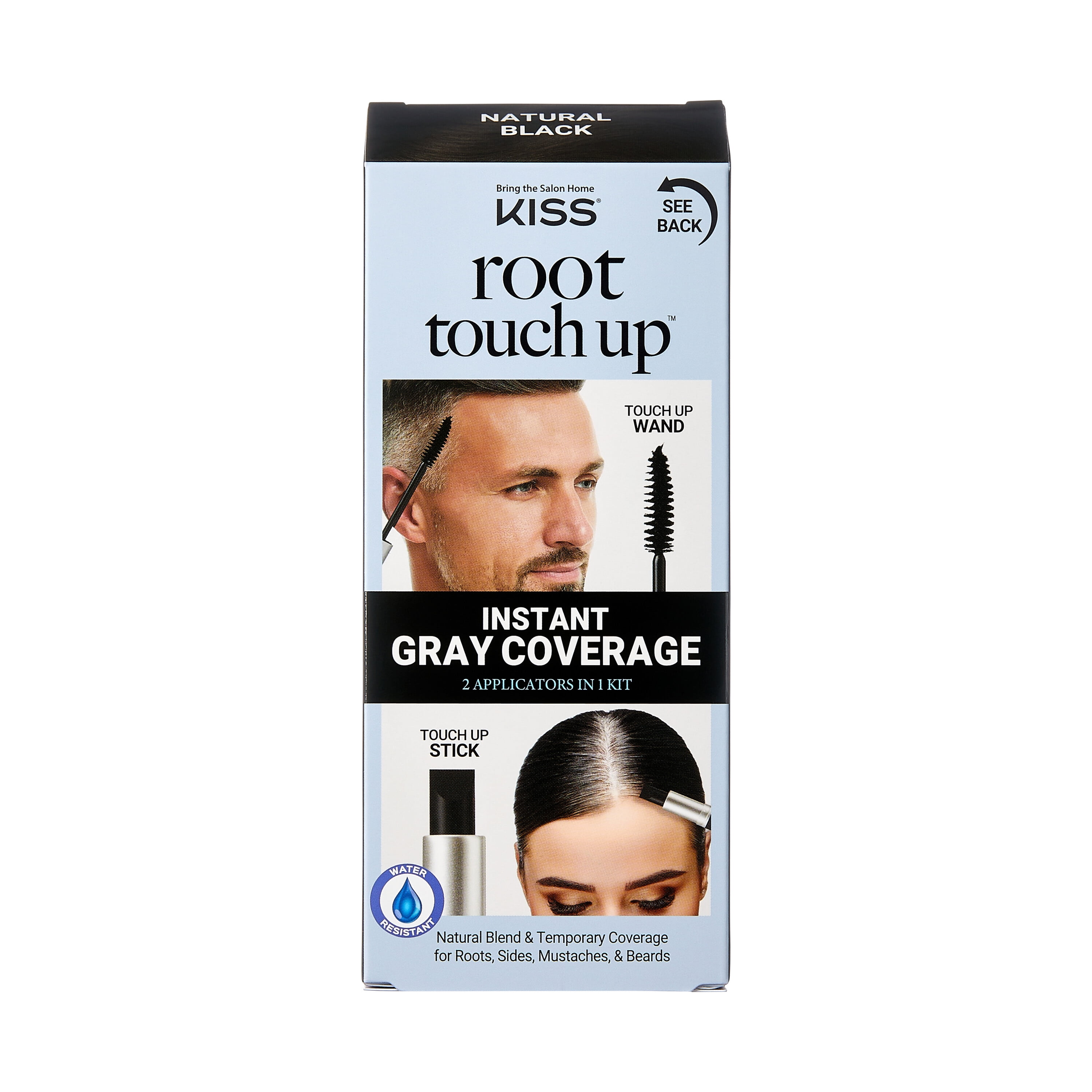 KISS Root Touch Up 2in1 Cover & Conceal Kit, Natural Black, Net Weight 0.46 oz.