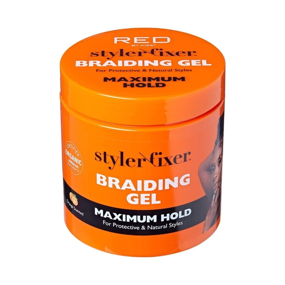 Red by Kiss Braiding Gel Maximum Hold Styler Fixer for Box Braids & Cornrows, Hydrating, Conditioning, Long-Lasting Frizz Control, 4C Moisturizing, Nourishing High Shine, No Flake (32 fl. oz.)