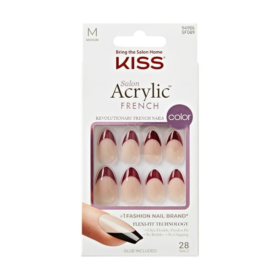 KISS Salon Acrylic French Color Press on Nails, Catchy, Purple, Medium Almond, 28 Count