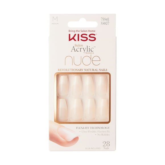 KISS Salon Acrylic French Nail Manicure Set, Medium Length, Square, “ Leilani”, 28 Nails