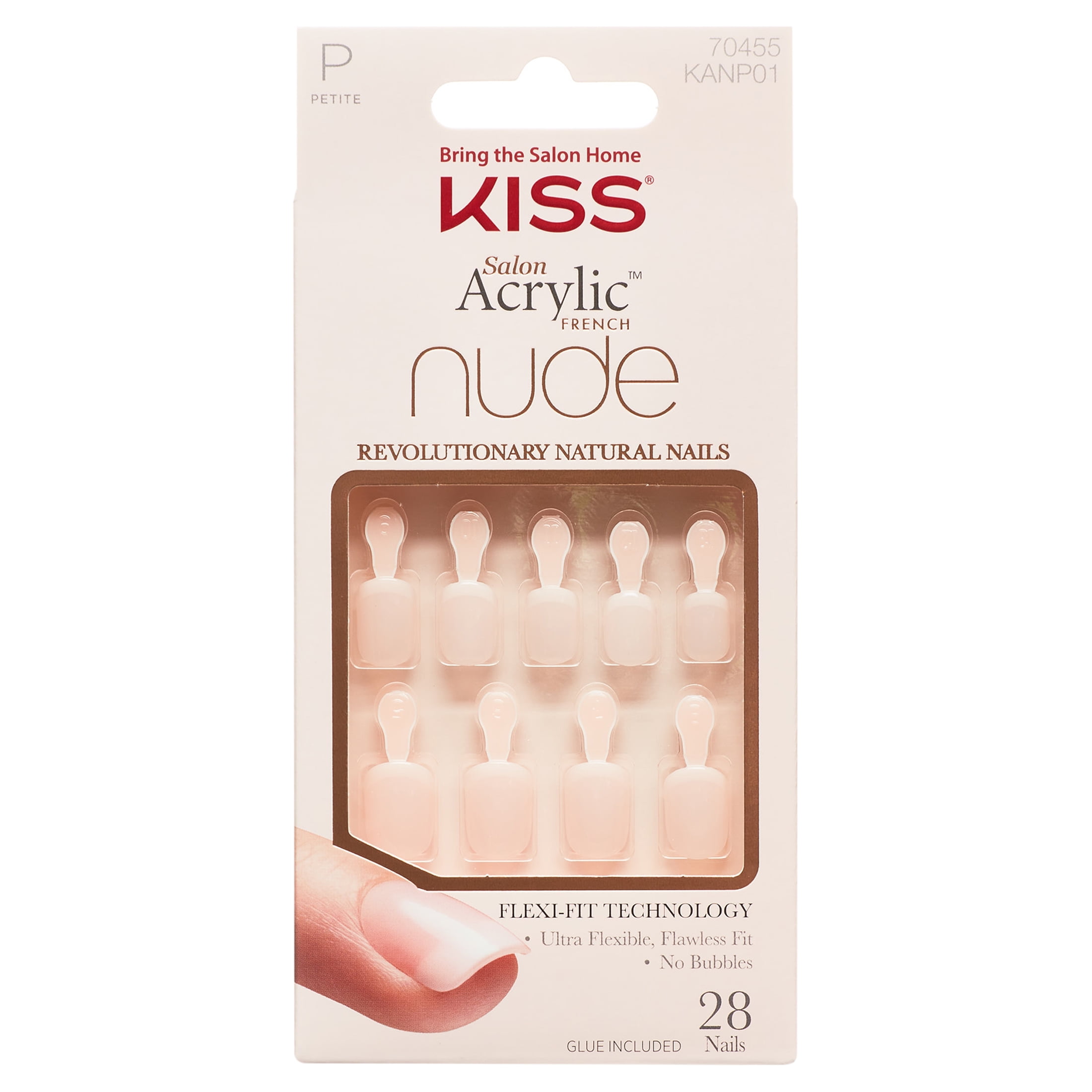 Kiss Salon Acrylic Nude French Press On Nails, Light Pink, Petite, Square Shape, 28 Ct.
