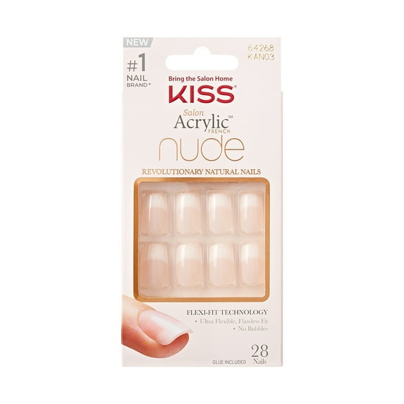 KISS Salon Acrylic French Nude Press on Nails, Cashmere, Beige, Medium Squoval, 28 Count