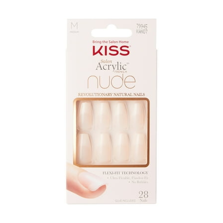 KISS Salon Acrylic French Nude Press on Nails, Leilani, Nude, Medium Coffin, 28 Count