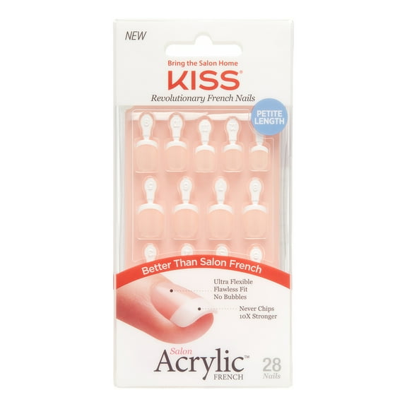 KISS Salon Acrylic French, Press On Nails, Crush Hour, Beige, Petite Squoval, 28 Count