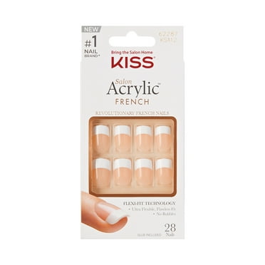 Kiss Salon Acrylic Medium Squoval Press-on Nails with Glue, Nude French, 28 Pieces
