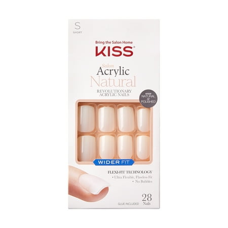 KISS Salon Acrylic Natural Fake Nails, Wider Fit, ‘Rare’, 28 Count