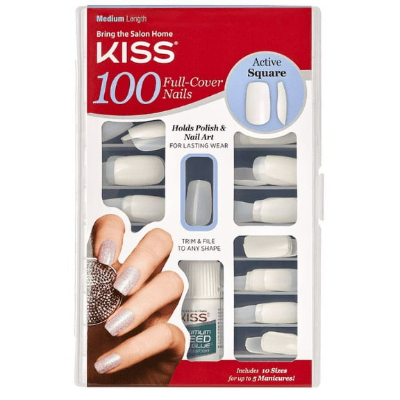 KISS Salon Acrylic Natural Nails - 100 Piece Kit Active Square - 100PS12