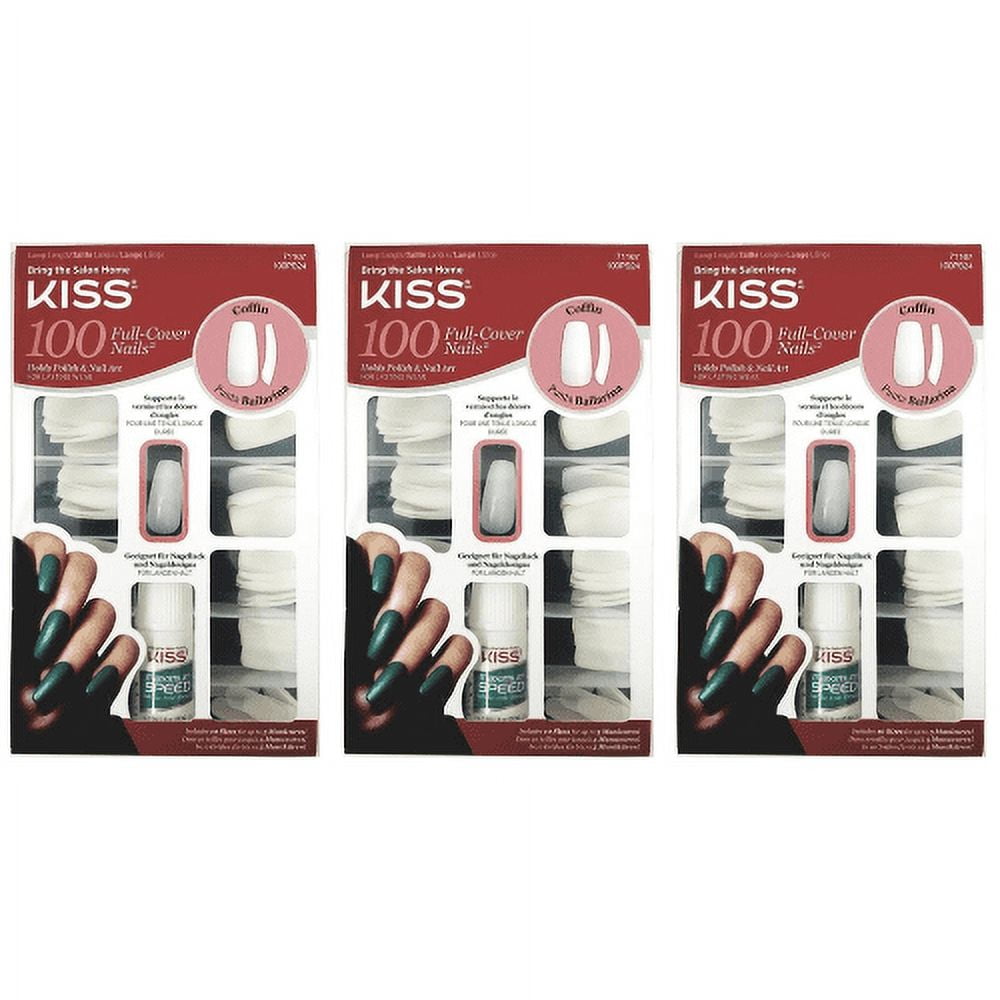 KISS Salon Acrylic Natural Nails - 100 Piece Kit Coffin - 100PS24C 3-Pack