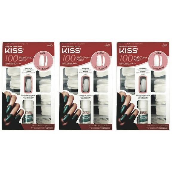 KISS Salon Acrylic Natural Nails - 100 Piece Kit Coffin - 100PS24C 3-Pack