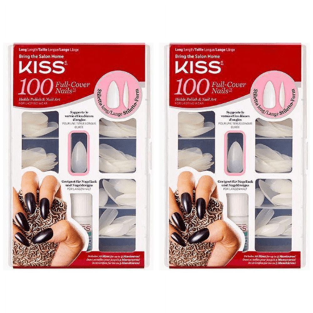 KISS Salon Acrylic Natural Nails 100 Piece Kit Long Stiletto 100PS22C 2 Pack
