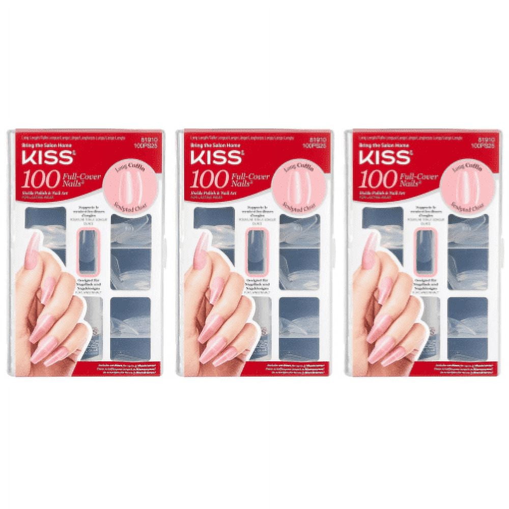 KISS Salon Acrylic Natural Nails - 100 Piece Kit Sculpted Clear - 100PS25C 3-Pack