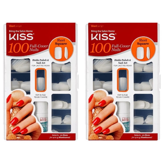 KISS Salon Acrylic Natural Nails - 100 Piece Kit Short Square - 100PS14 2-Pack