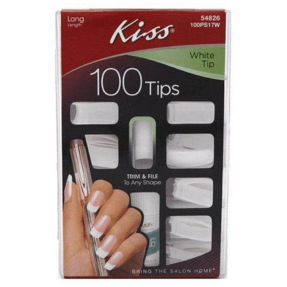 KISS Salon Acrylic Natural Nails - 100 Piece Kit White Tip - 100PS17W