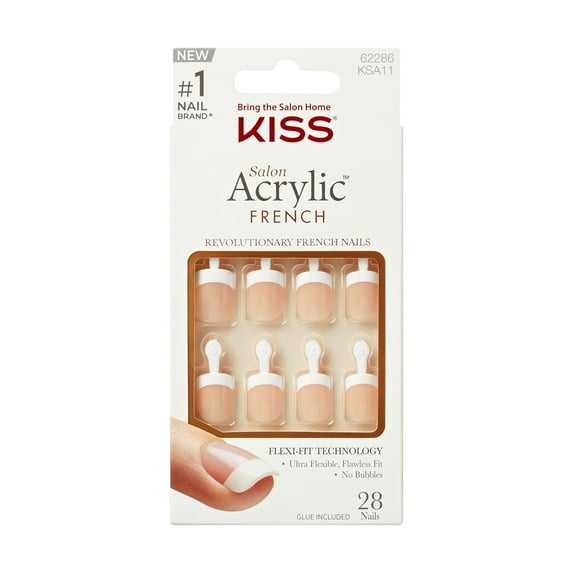 KISS Salon Acrylic, Press on Nails, Power Play, Beige, Real Short Squoval, 28 Count