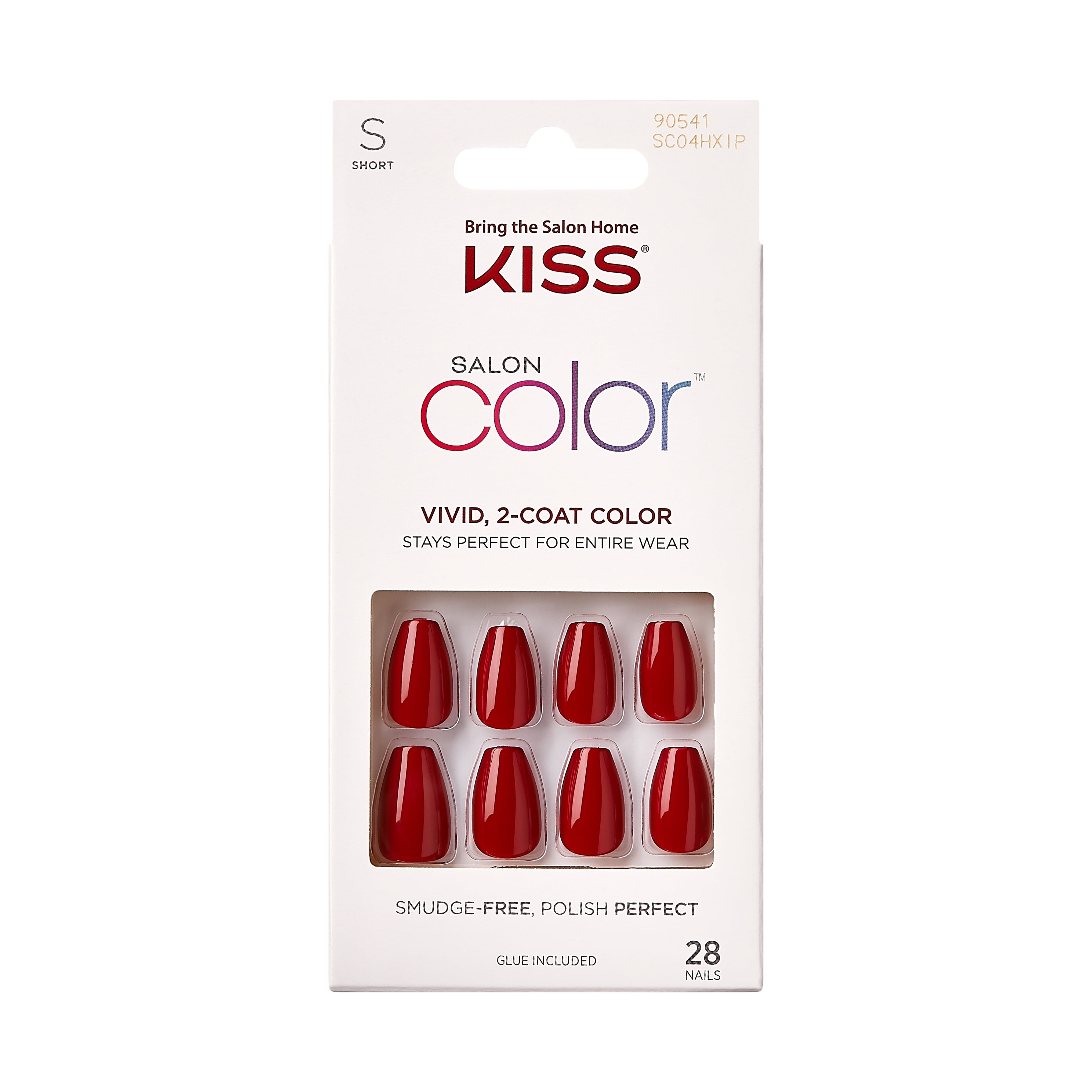 KISS Salon Color Halloween Fake Nails, Red, Short Length, Coffin Shape ...