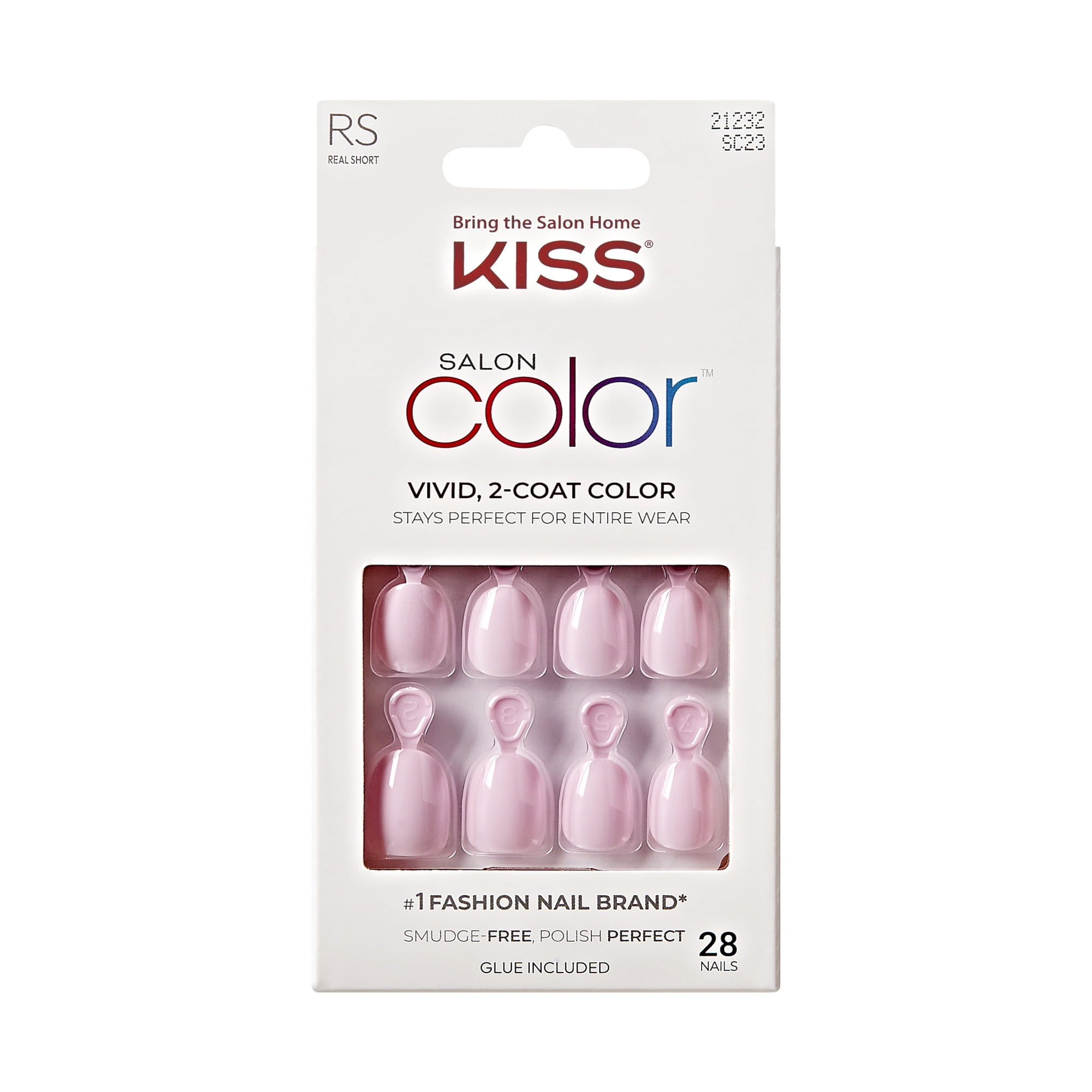 KISS Salon Color Press on Nails, Afternoon Tea, Pink, Real Short Oval, 28 Count