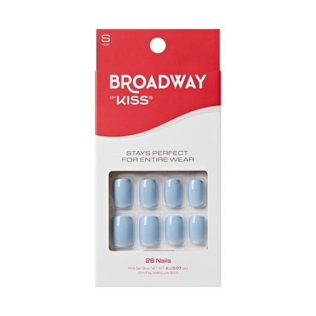 Broadway by Kiss Color Press On Nails, ‘Love Again’, Blue, Short Squoval, 28 Count