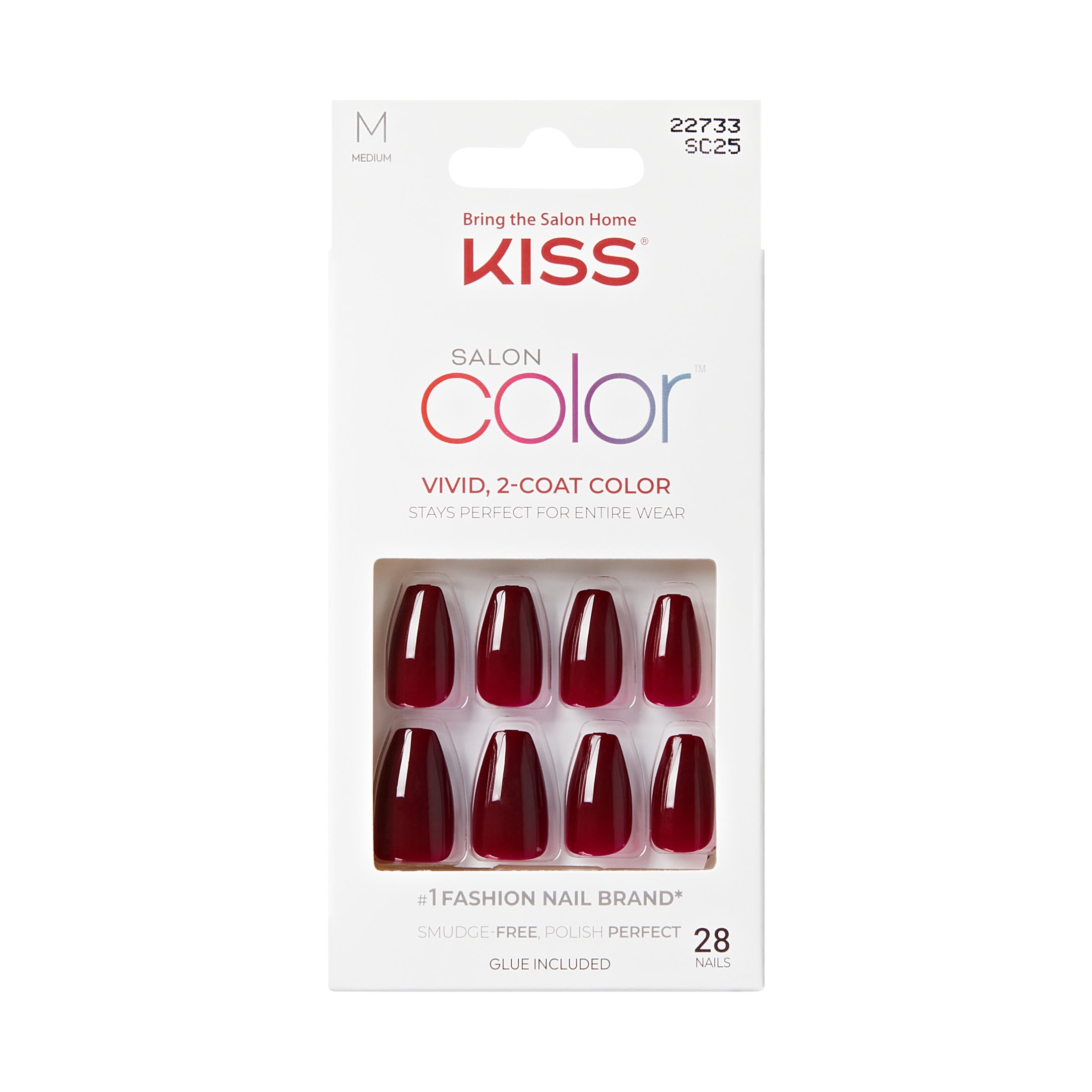 KISS Salon Color Press on Nails, Spotted, Red, Short Squoval, 28 Count