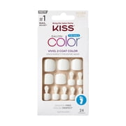 KISS Salon Color Short Square Press-on Toenails with Glue, White, 24 Pieces