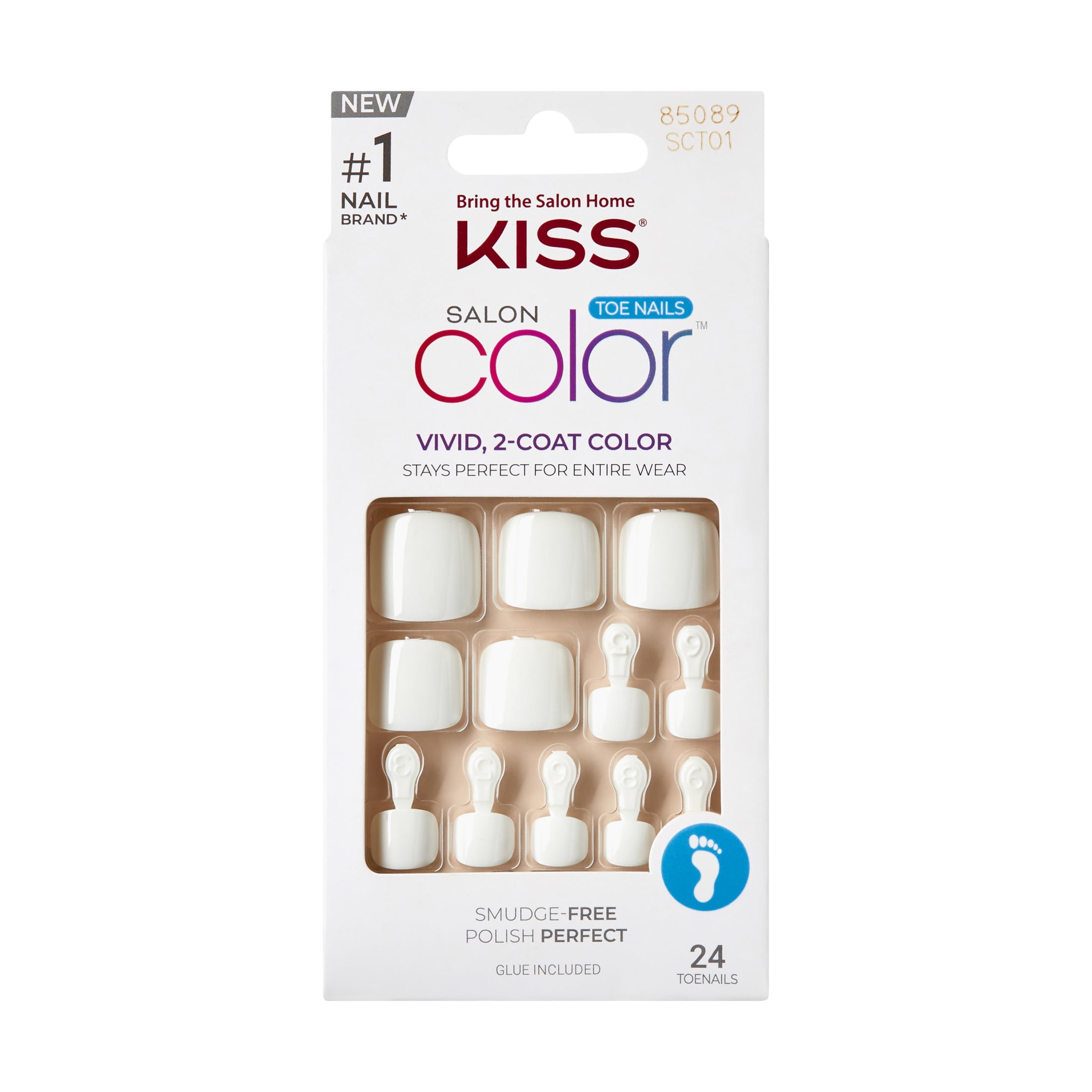 KISS Salon Color, Press On Toenails, This is Classic, White, Short Square, 24 Count