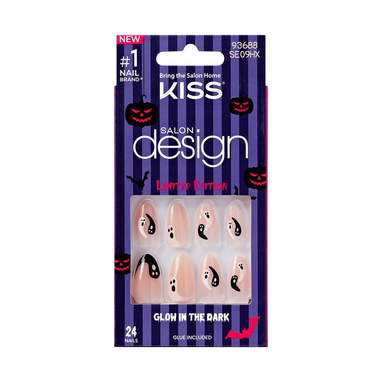 KISS Salon Design Glow in the Dark, Press On Nails, Monster, Beige