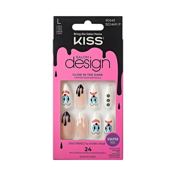 KISS Salon Design Halloween Fake Nails, Black & White, Long Length ...