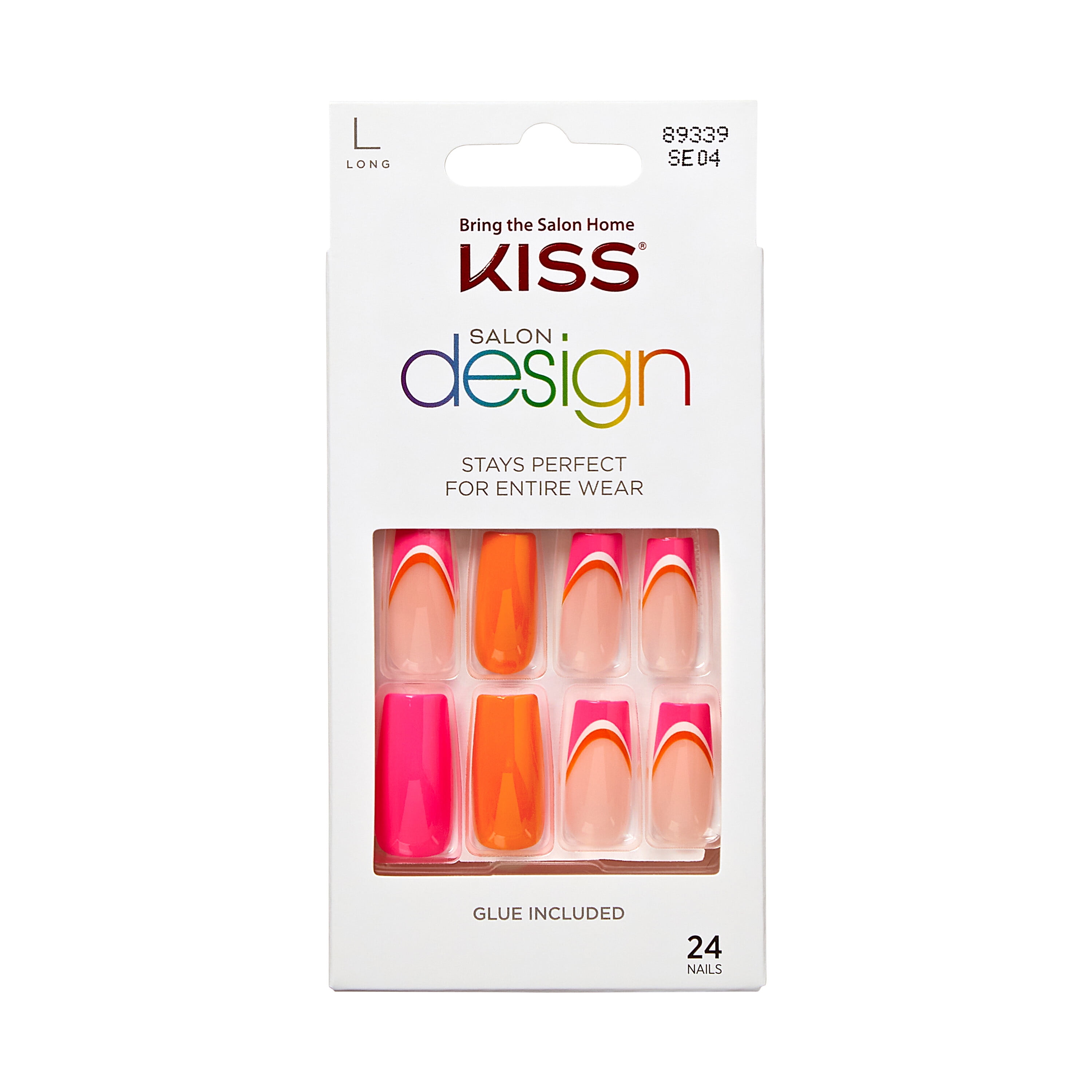 KISS Salon Design Medium Coffin Glue-On Nails, Glossy Dark Pink, 'We Go ...