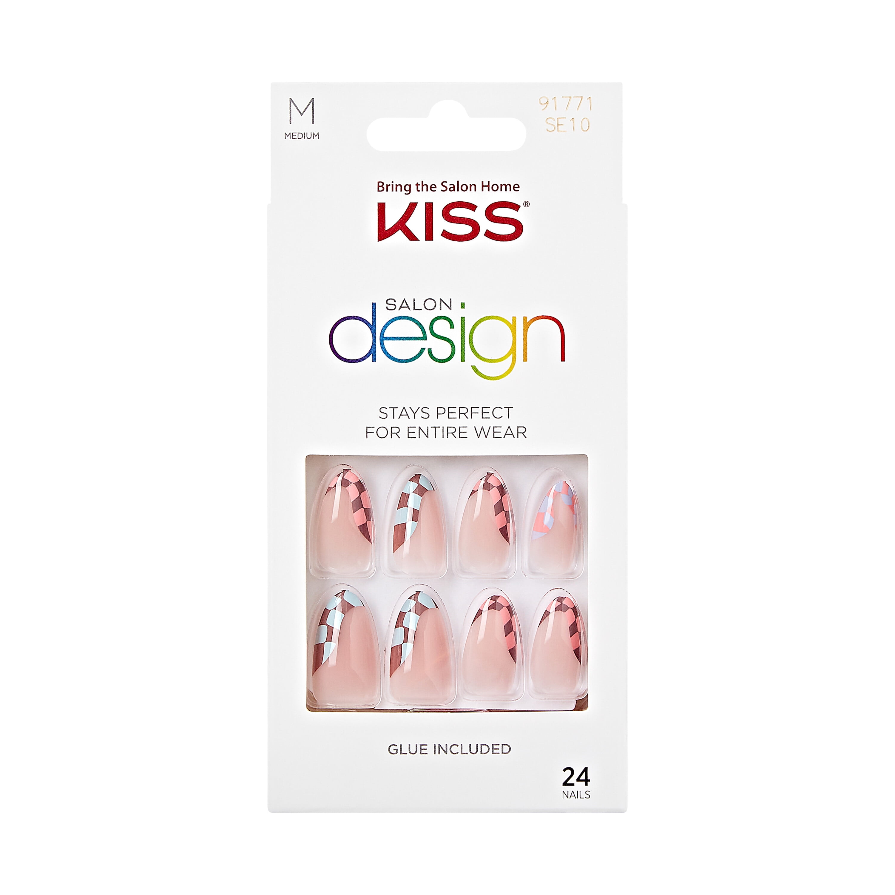 KISS Salon Design Press-On Nails, ‘Made U Look’, Brown-Red, Medium ...