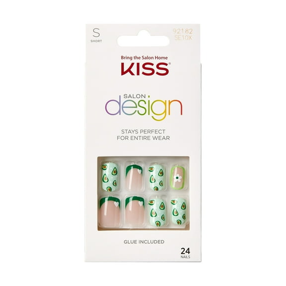 KISS Salon Design Press-On Nails, 'No cap', Green, Short Square,, 27 Ct.