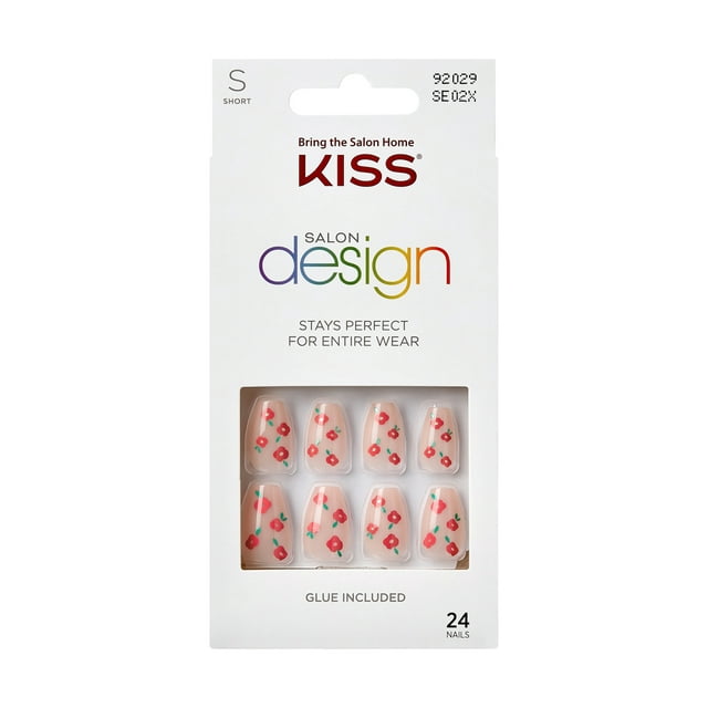 KISS Salon Design Press-On Nails, 'Shook', Red, Short Length, Coffin ...