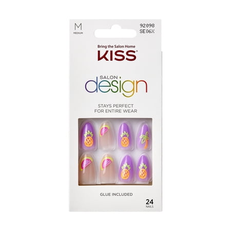 KISS Salon Design Press-On Nails, 'Worry bout Karma', Pink, Medium Almond, 27 Ct.