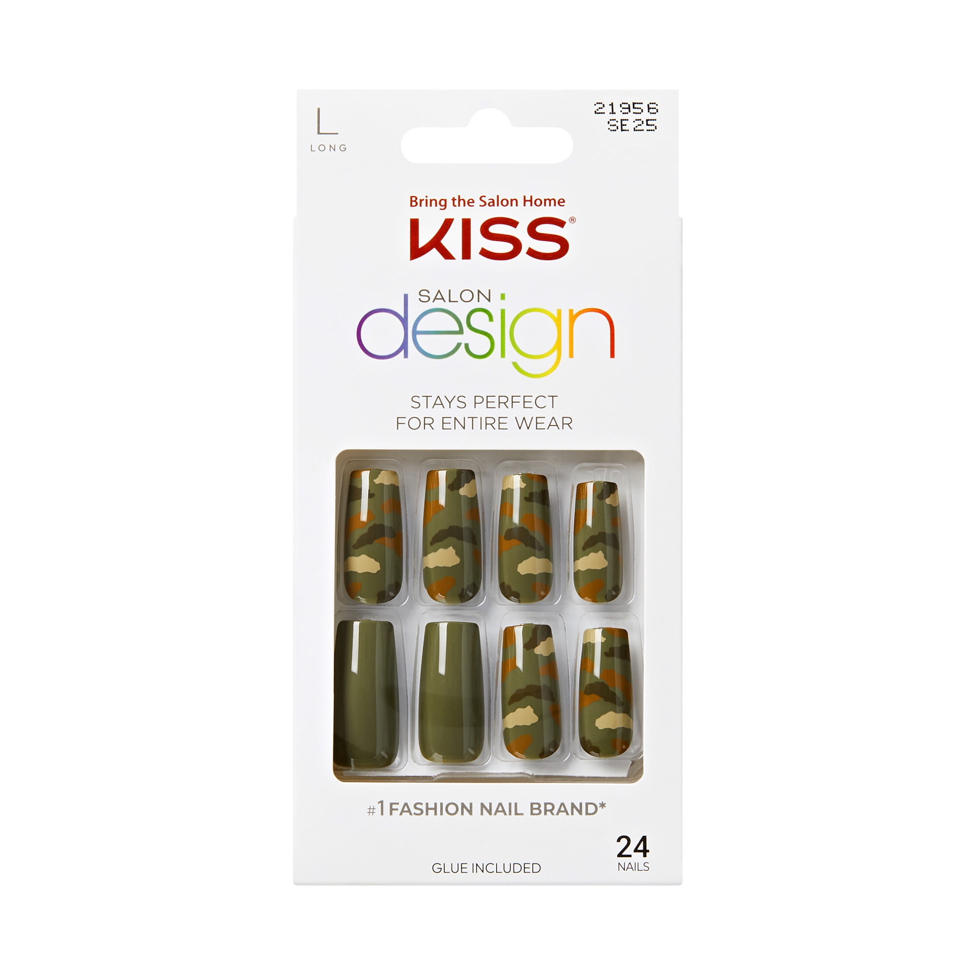 KISS Salon Design Press On Nails, ‘Dancer’, Green, Long Square, 24 Count