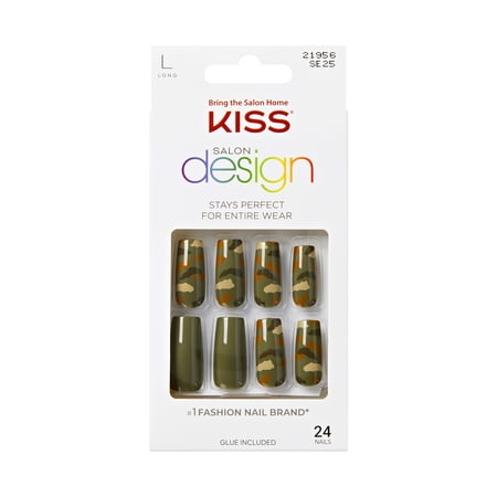 KISS Salon Design Press On Nails, ‘Dancer’, Green, Long Square, 24 Count