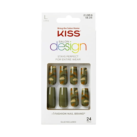 KISS Salon Design Press on Nails, Dancer, Green, Long Square, 28 Count