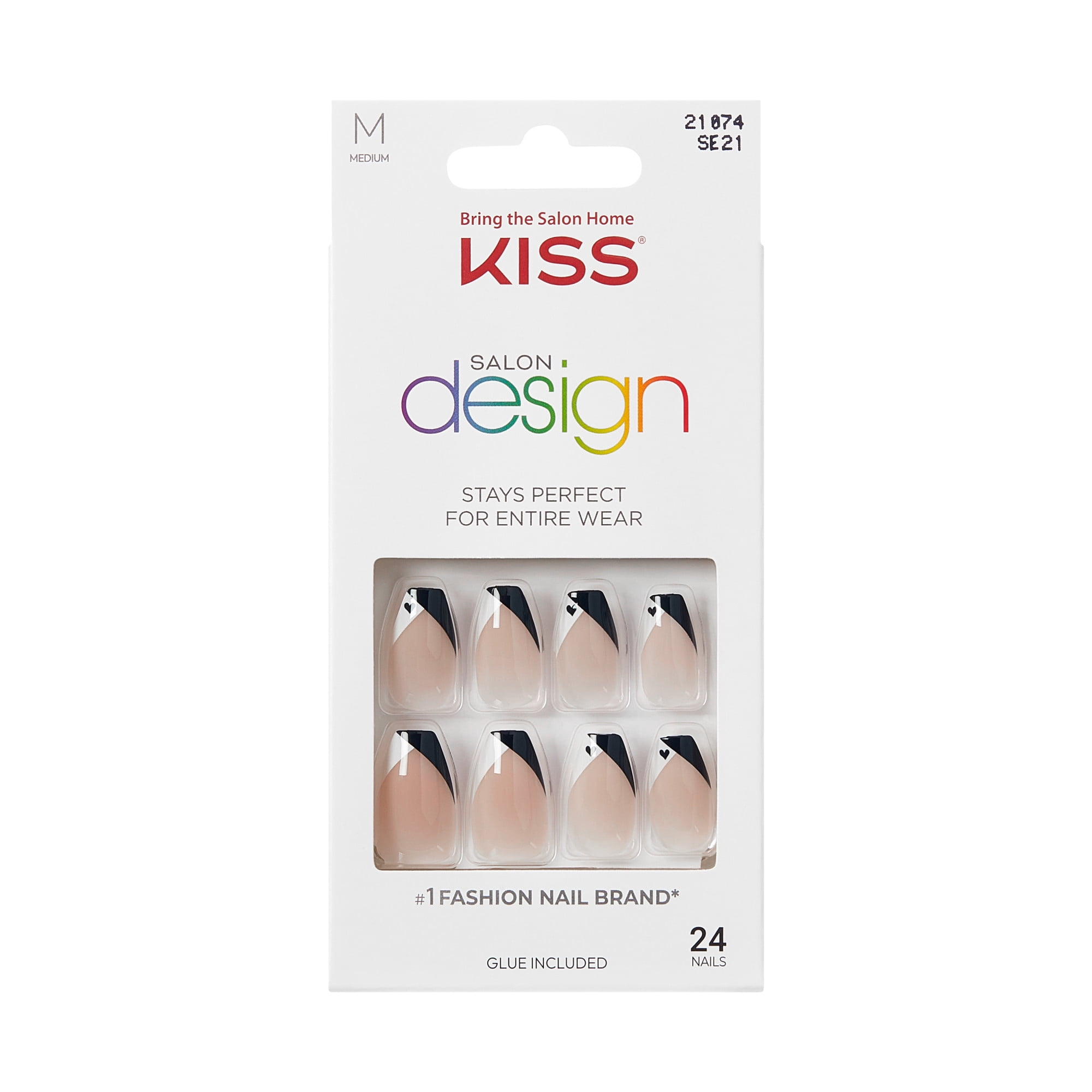 Kiss Salon Design Press On Nails, ‘Love in Color’, White, Short Coffin, 24 Count