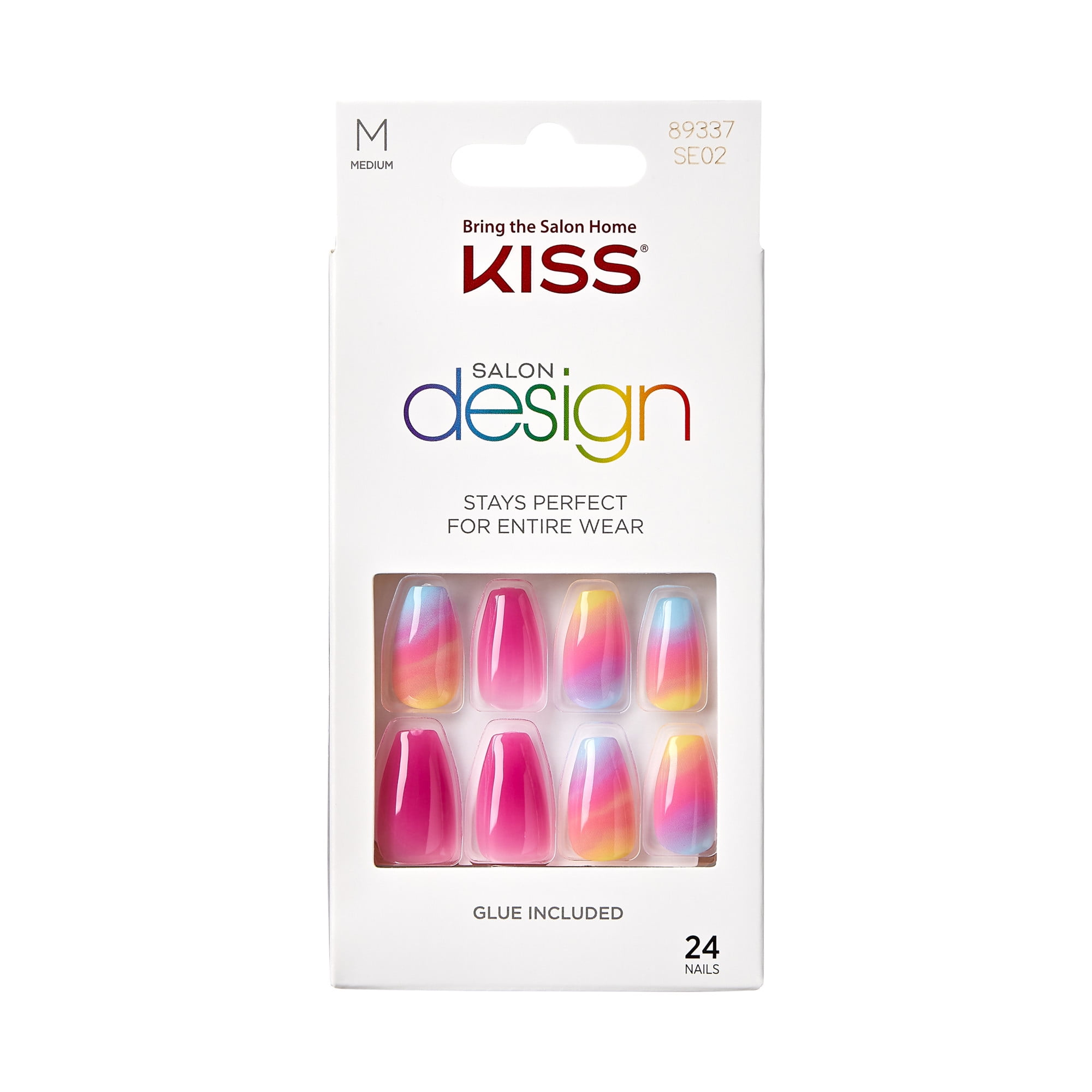 KISS Salon Design Press on Nails, The Motto, Multicolor, Medium Coffin, 28 Count