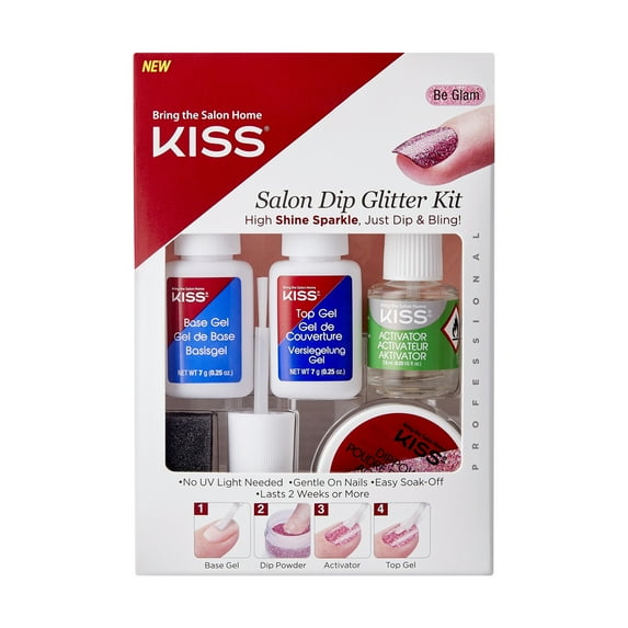 KISS Salon Dip Glitter Kit DIY Manicure, ‘Be Glam’, 8 Count