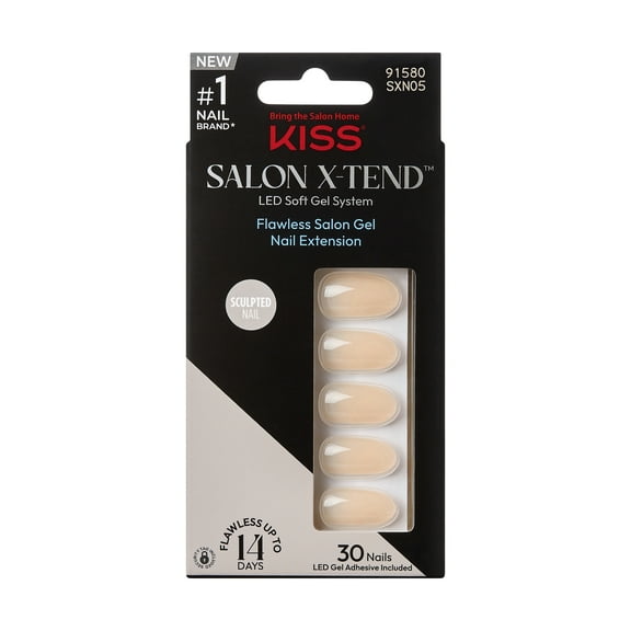 KISS Salon X-tend LED Soft Gel System Color Nails, Solid Beige, Medium Oval, 34 Ct.