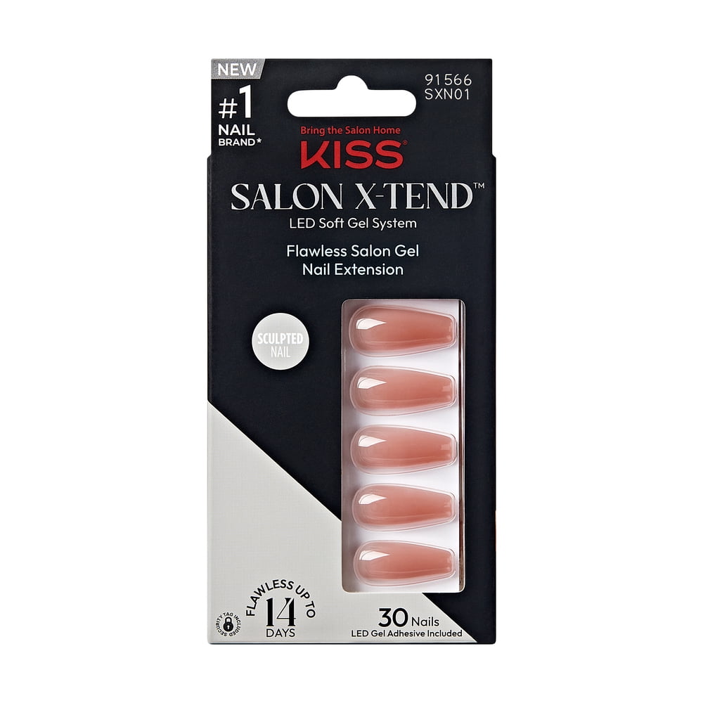 KISS Salon X tend LED Soft Gel System Decorated Nails Pink Long Coffin 34 Ct