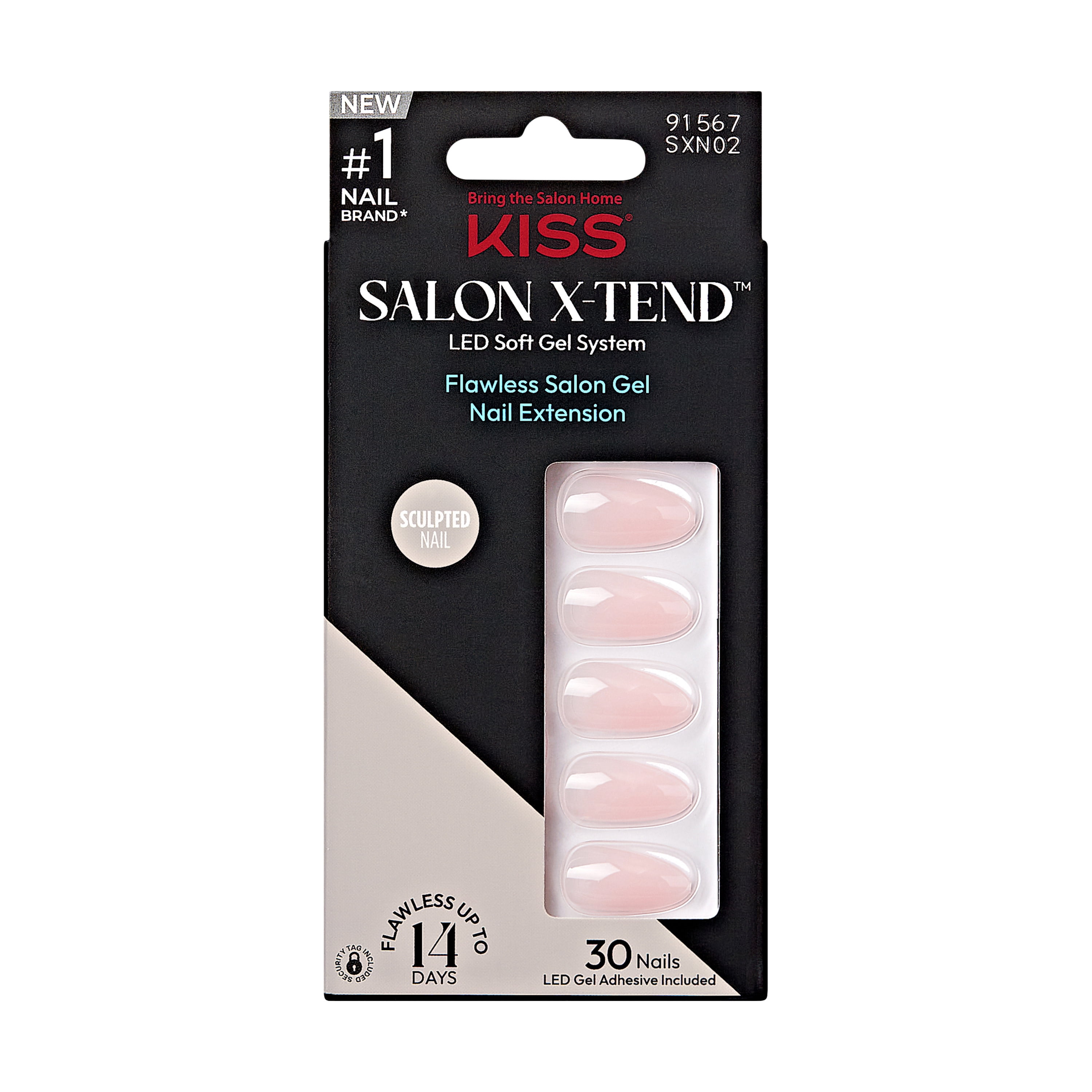KISS Salon X-tend LED Soft Gel System Color Nails, Solid Pink, Medium Almond, 34 Ct.
