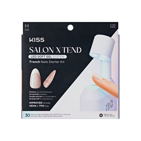 KISS Salon X-tend LED Gel Nail Kit, 'Pure', White, Medium Oval, 30 Press On Nails