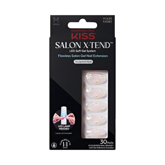 Kiss Salon X-tend LED Gel Nail Kit Press On Nails, Pink, Medium Almond, 30 Count