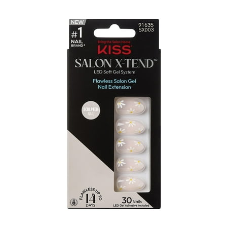 KISS Salon X-tend LED Soft Gel System Press on Nails, Red Flags, Pink, Medium Almond, 30 Count