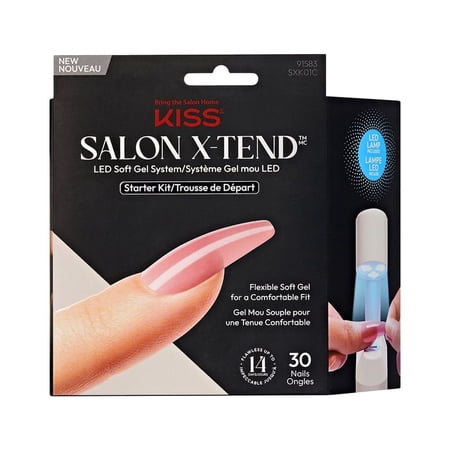 Kiss Salon X-tend LED Gel Nail Kit, 'Tone', Pink, Long Coffin, 30 Press On Nails