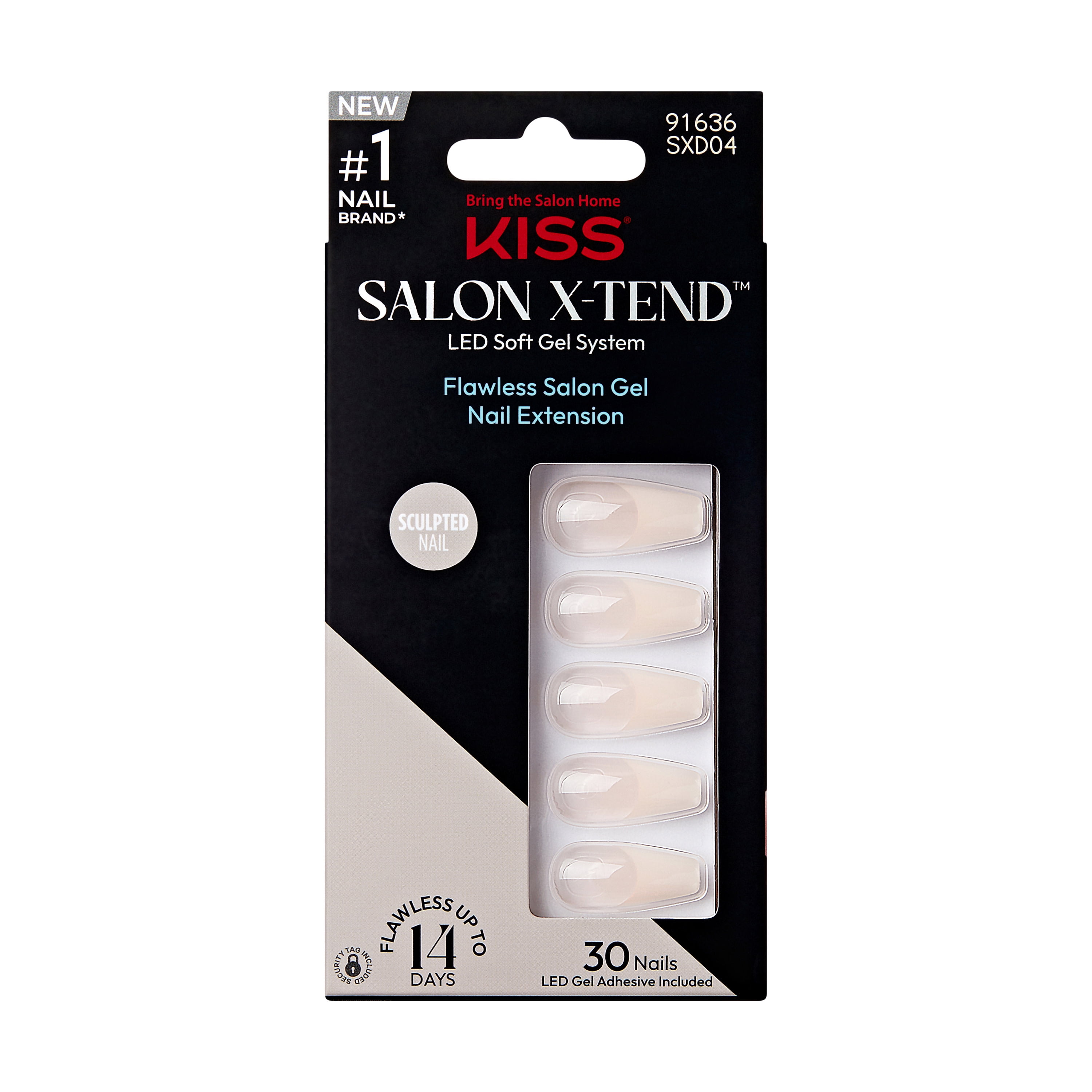 KISS Salon X-tend LED Soft Gel System Decorated Nails, Pink, Long Coffin, 34 Ct.