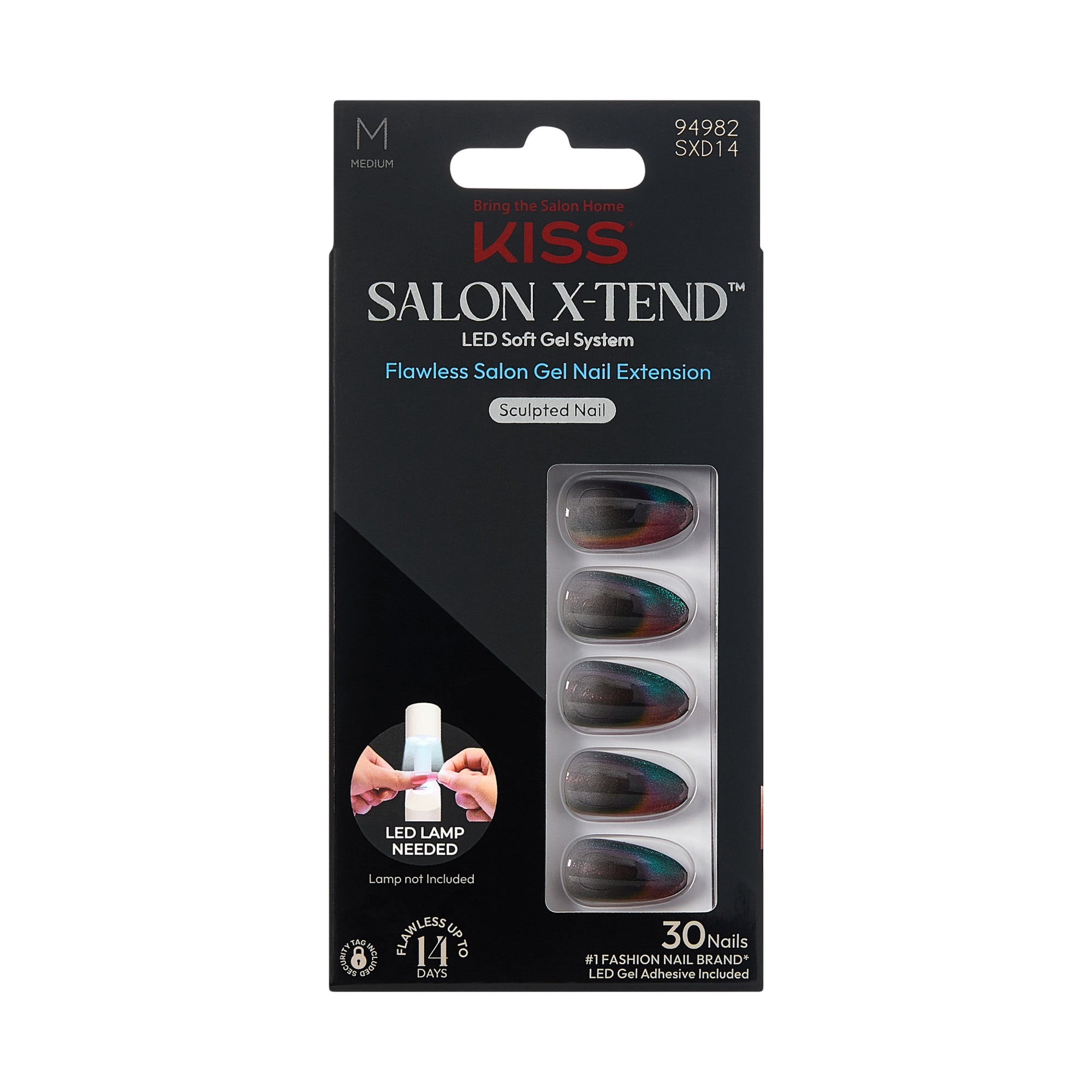 KISS Salon x-tend Medium Almond Press on Nails, Gray, 30 Pieces