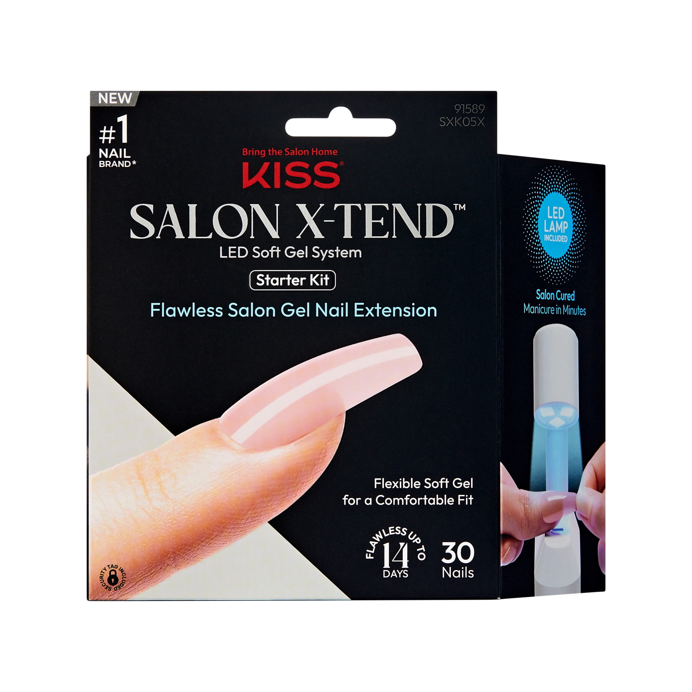 KISS Salon X-tend LED Soft Gel System Starter Kit, 'Lux', Natural, Long Square, 62 Ct.