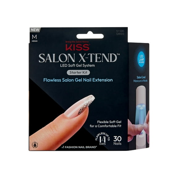 KISS Salon X-tend Press on Nails, Perk, Beige, Medium Coffin, 30 Count