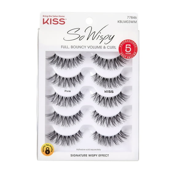 KISS So Wispy False Eyelashes Multipack, Style 'Pixie', 5 Pairs Strip Lashes