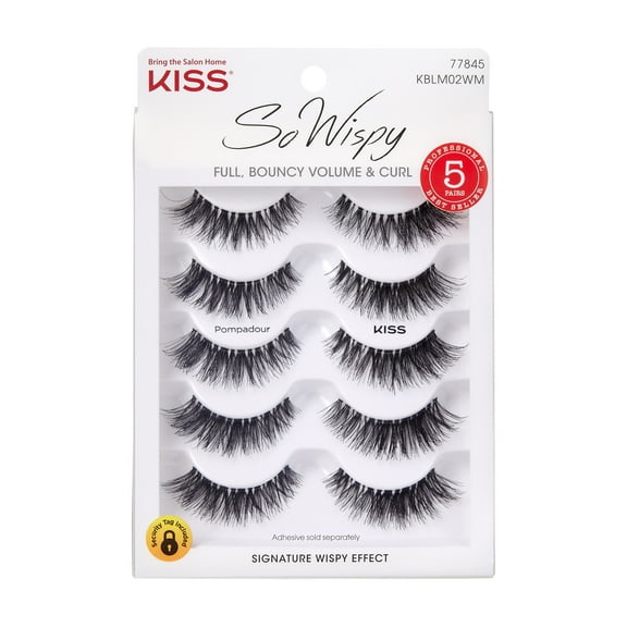 KISS So Wispy False Eyelashes  Multipack, Style 'Pompadour', 5 Pairs Strip Lashes